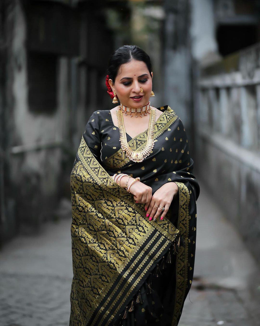 Banarasi Soft Silk Saree with Gold Zari Weaving