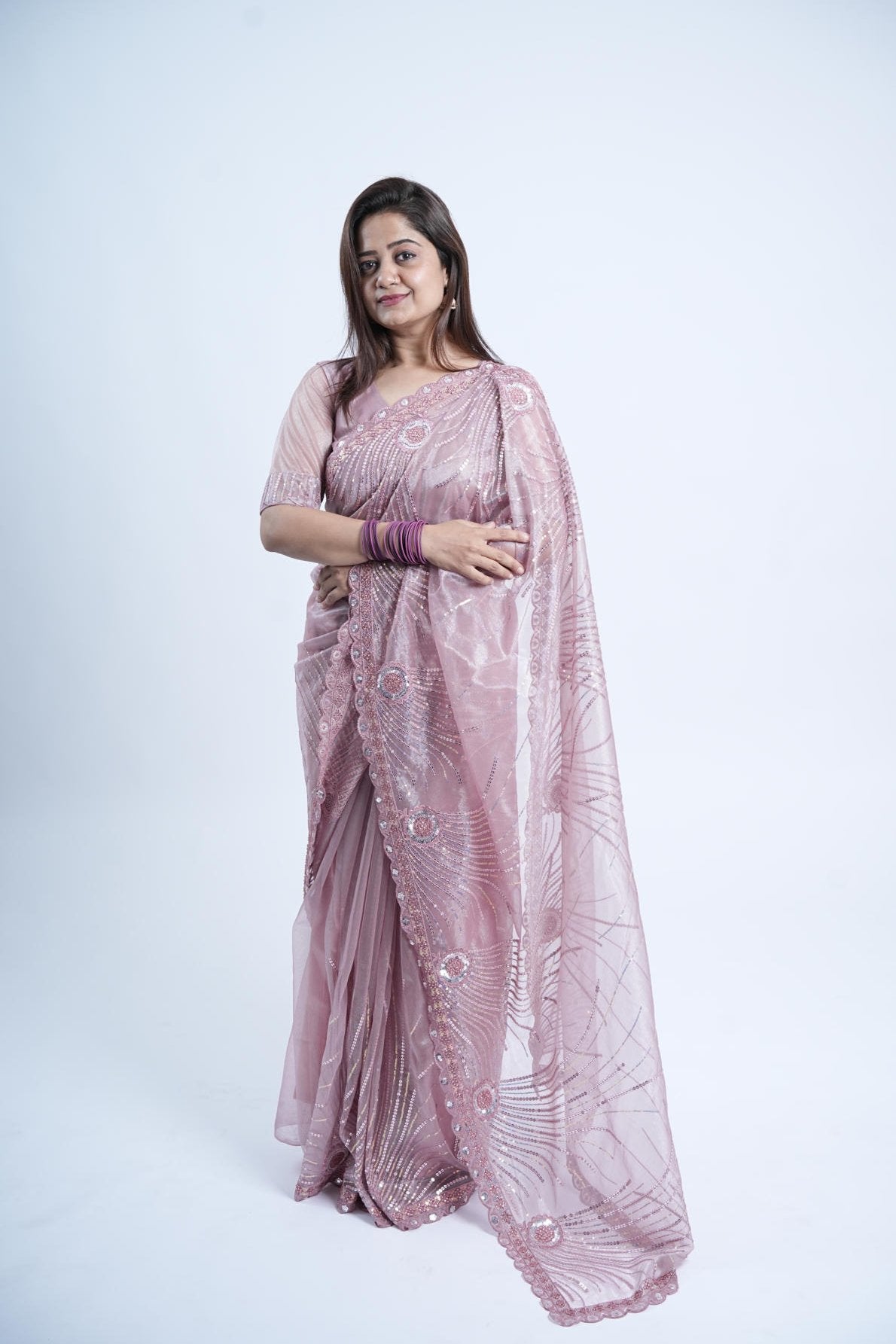 Pure Tissue Net Saree With Sequince Malti Thread Embroidery Cutwork Border And Stone Work