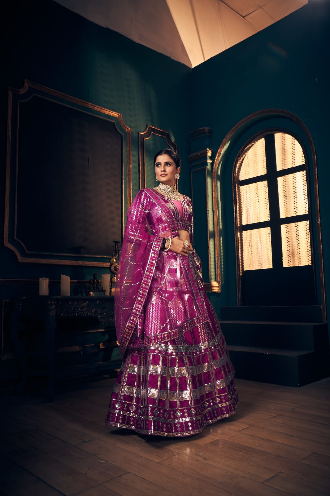 Weave Timo Silk Wedding Lehenga Choli with Rainbow Sequin Embroidery & Butterfly Net Dupatta