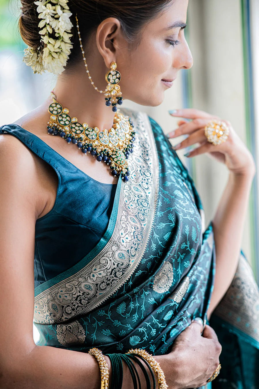 Divine Heritage Banarasi Soft Silk Saree Gold Silver Zari