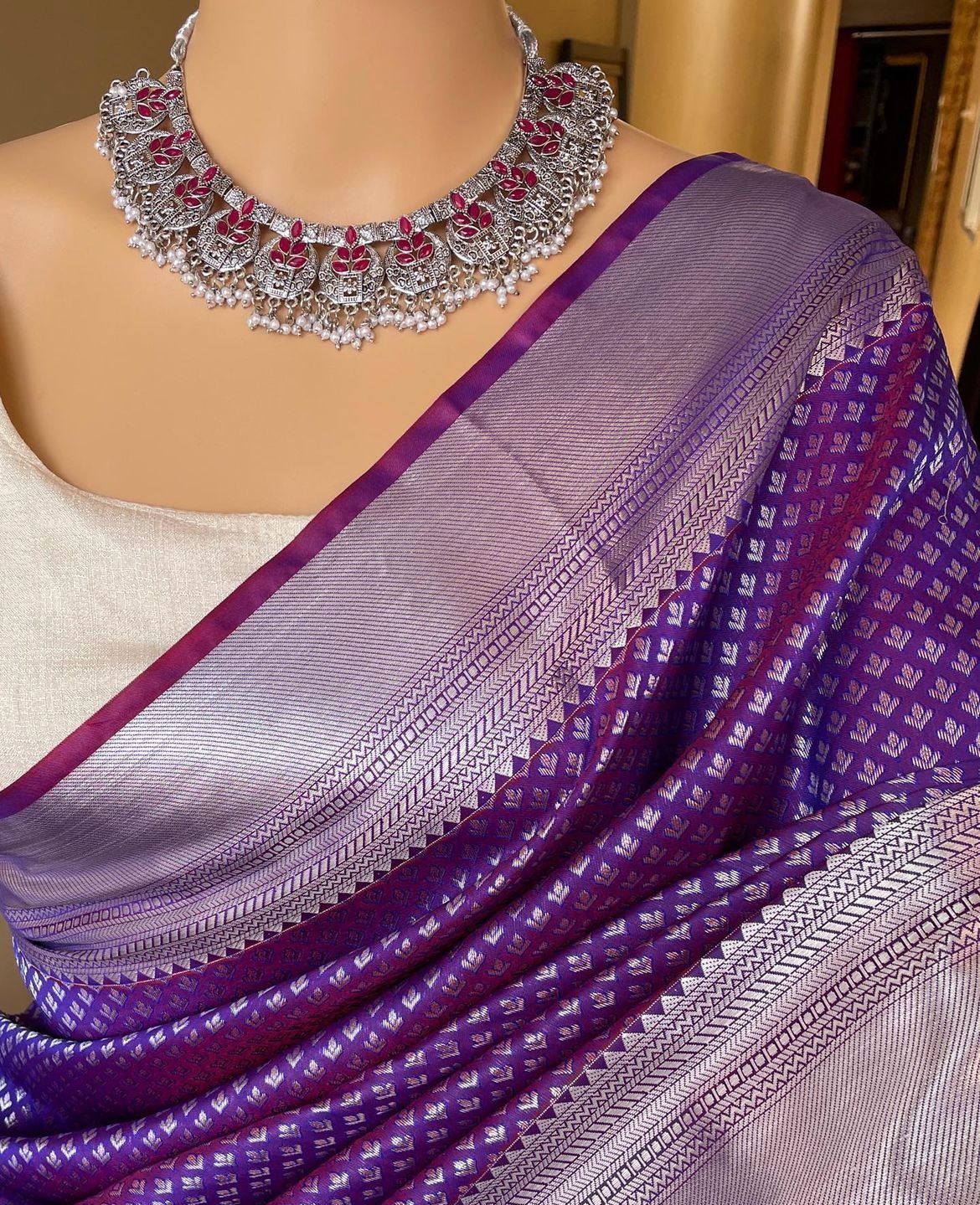 Traditional Kanjivaram Banarasi Soft Silk Saree – Red with Silver Zari Weaving