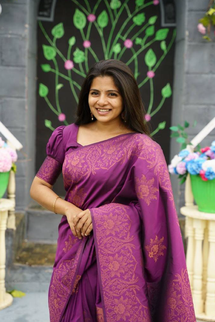 Copper Bloom Banarasi Soft Silk Saree with Copper Zari