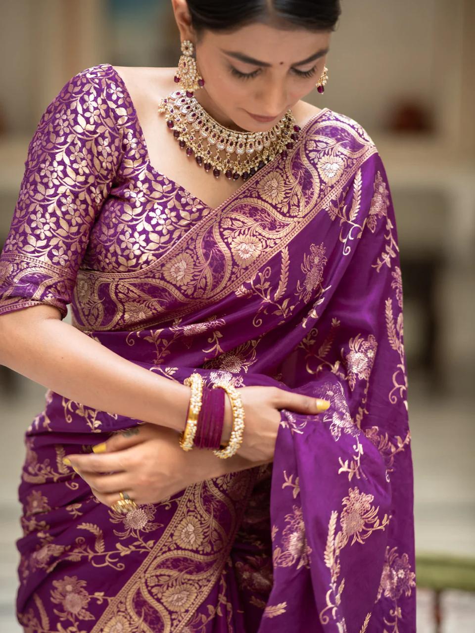 Royal Banarasi Soft Silk Saree with Gold Zari Brocade
