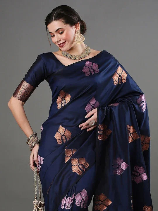 Banarasi Soft Silk Saree with Heavy Brocade and Copper-Pink Zari Weaving – Elegant Traditional Saree