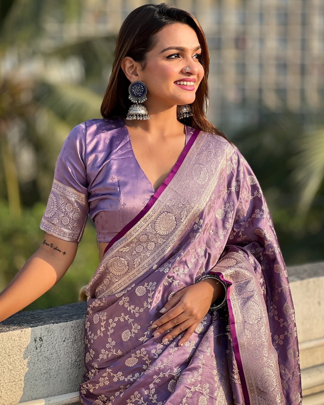 Amber Glow Banarasi Soft Silk Saree with Gold Zari Weaving – Colour 4