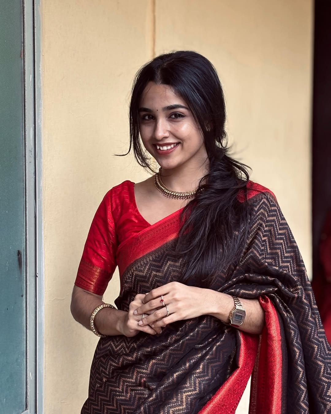 Serene Charm Banarasi Soft Silk Saree with Gold Zari Weaving