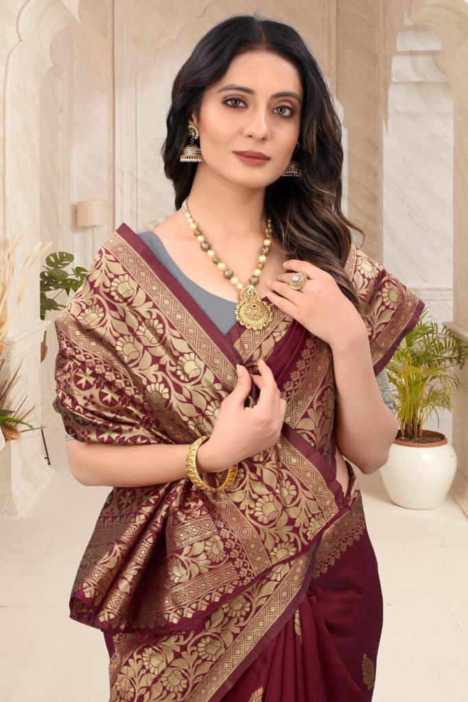 Banarasi Soft Silk Saree – Shade 5, 475GM with Silver Zari
