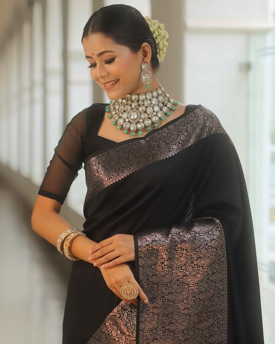 Opulent Charm Banarasi Soft Silk Saree with Copper Zari