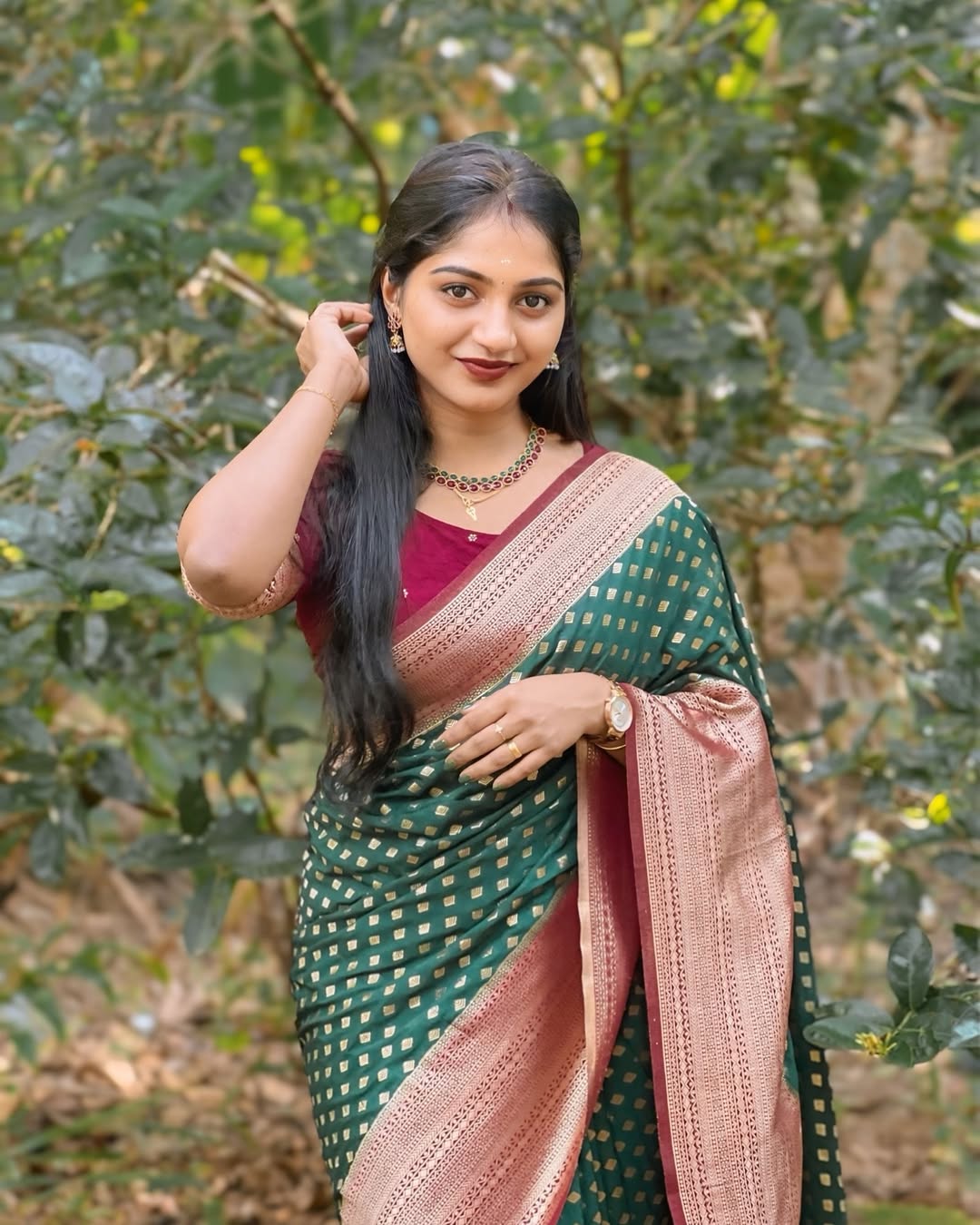 Explore the elegance of the Graceful Charm Banarasi Soft Silk Saree by DCPL. Crafted with gold zari weaving and soft silk fabric, this saree combines simplicity with sophistication — perfect for weddings, festivities, and timeless style.