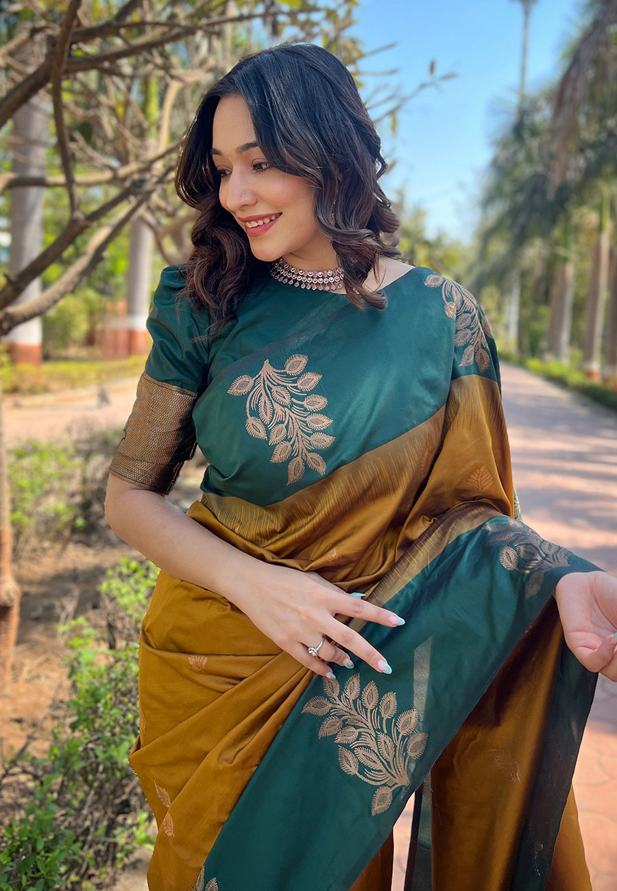Majestic Charm Banarasi Soft Silk Saree Gold Zari