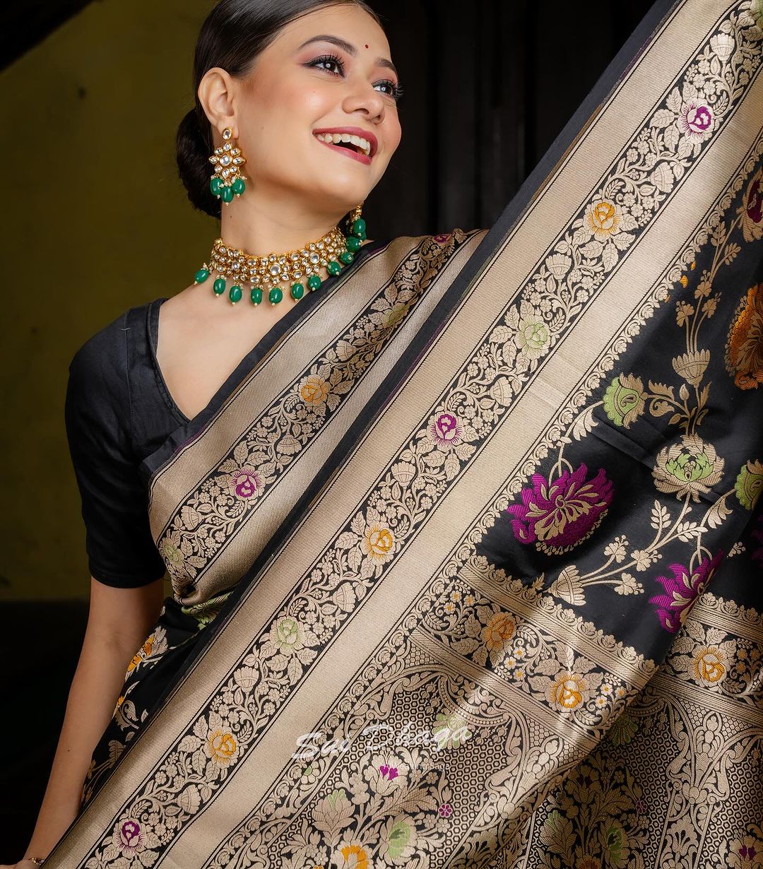 Royal Essence Banarasi Soft Silk Saree Gold Zari