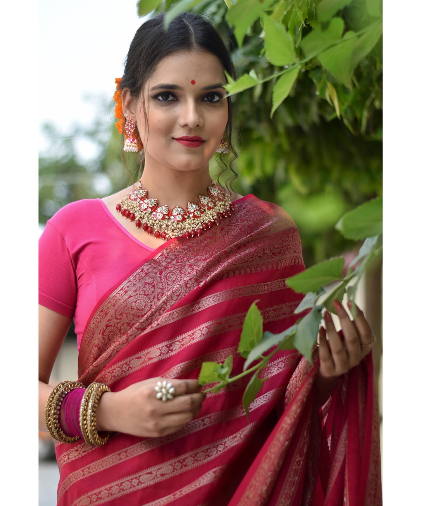 Luxurious Banarasi silk with gold zari accents