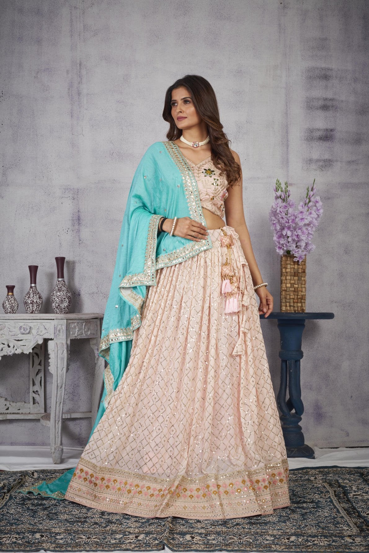 Heavy Fox Georgette wedding lehenga choli with sequin, multithread and zari dori embroidery by Weave