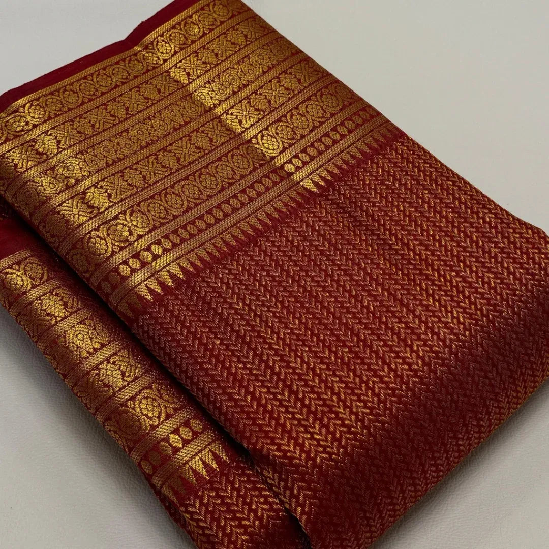 Golden Essence Banarasi Soft Silk Saree with Gold Zari