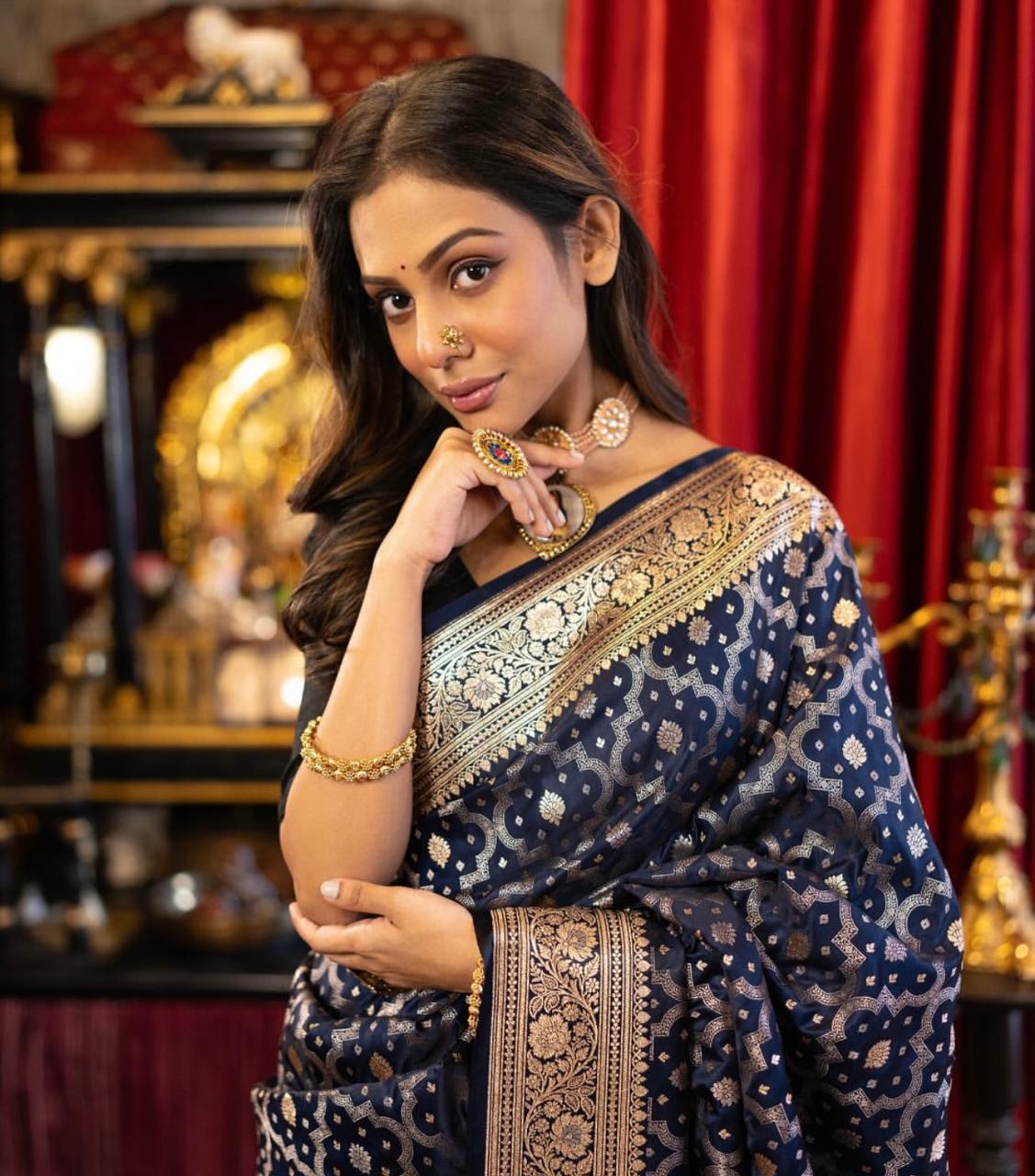 Banarasi Soft Silk Saree Colour 1 with Gold Zari Weaving by DCPL