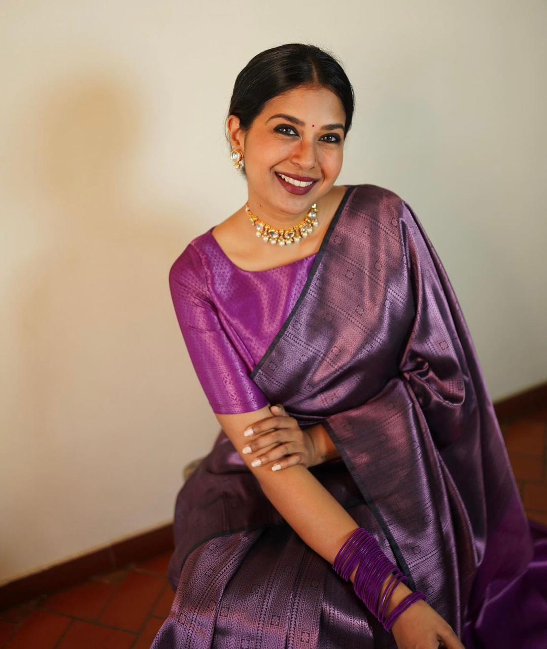 Blush Radiance Banarasi Soft Silk Saree Pink Copper