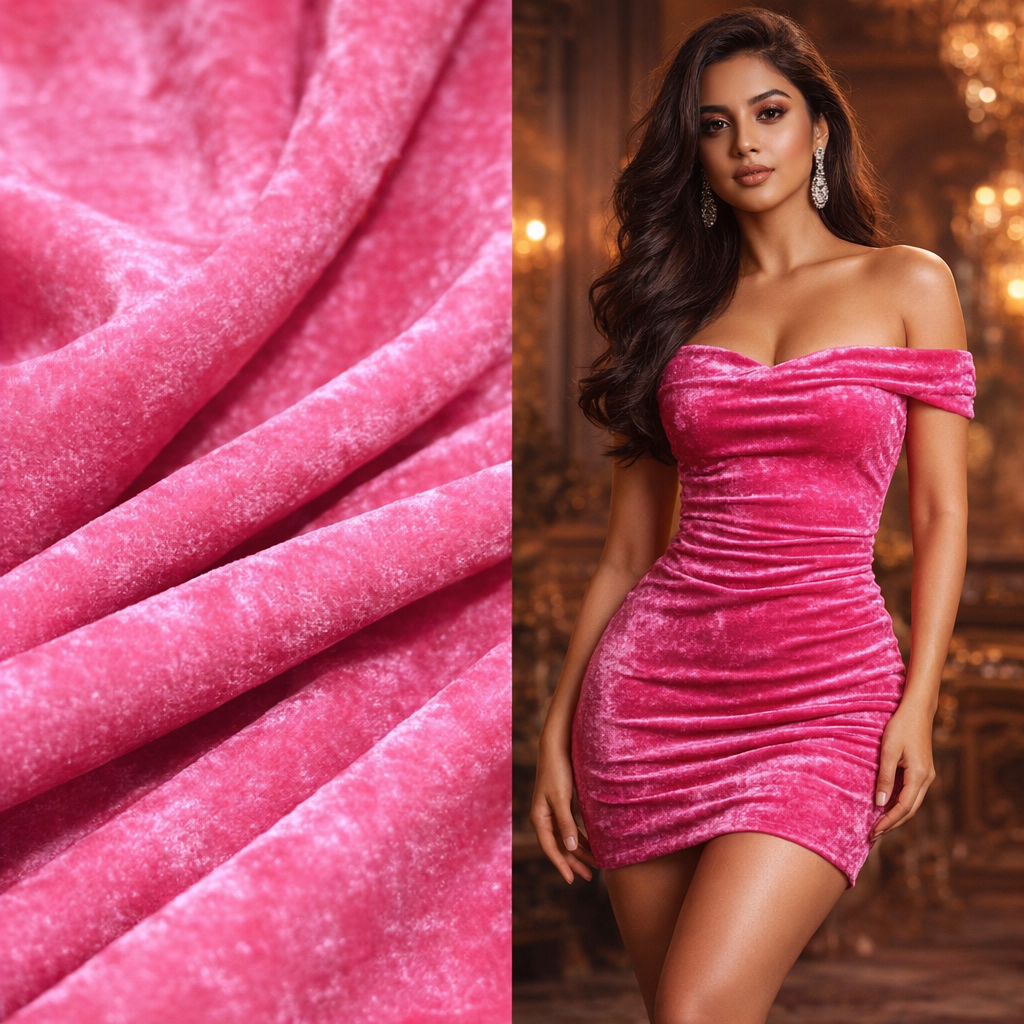 Plain Velvet Fabric Baby Pink – 1 Meter Unstitched Blouse Fabric | 44 Inch Width | 220 GSM