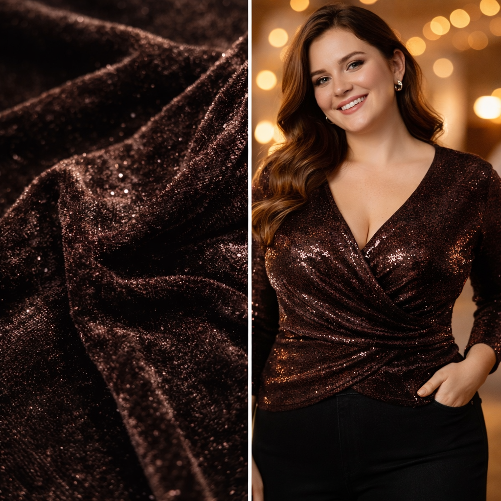 Plain Velvet Fabric Coffee – 1 Meter Unstitched Blouse Fabric | 44 Inch Width | 220 GSM