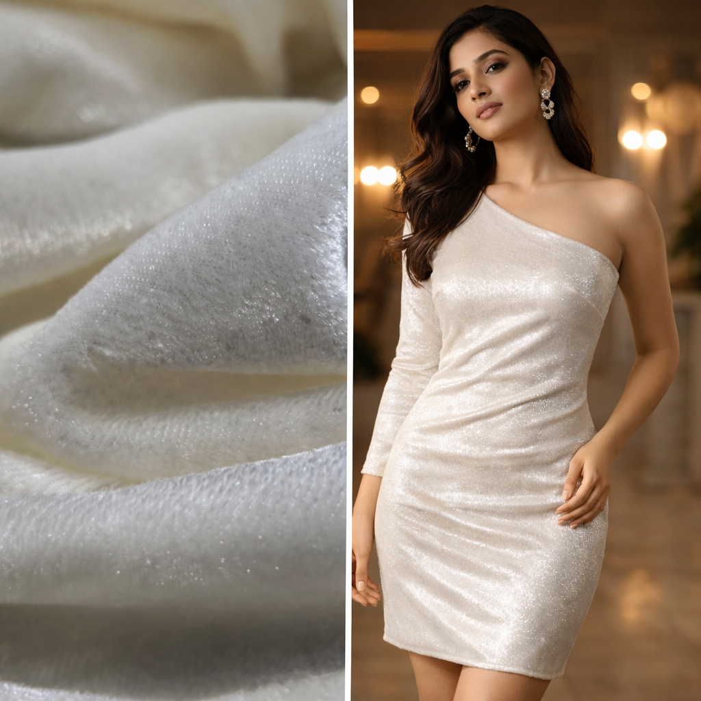 Plain Velvet Fabric Cream – 1 Meter Unstitched Blouse Fabric | 44 Inch Width | 220 GSM