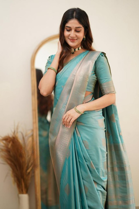 Banarasi Soft Silk Saree with Copper Zari Weaving – Shade 4