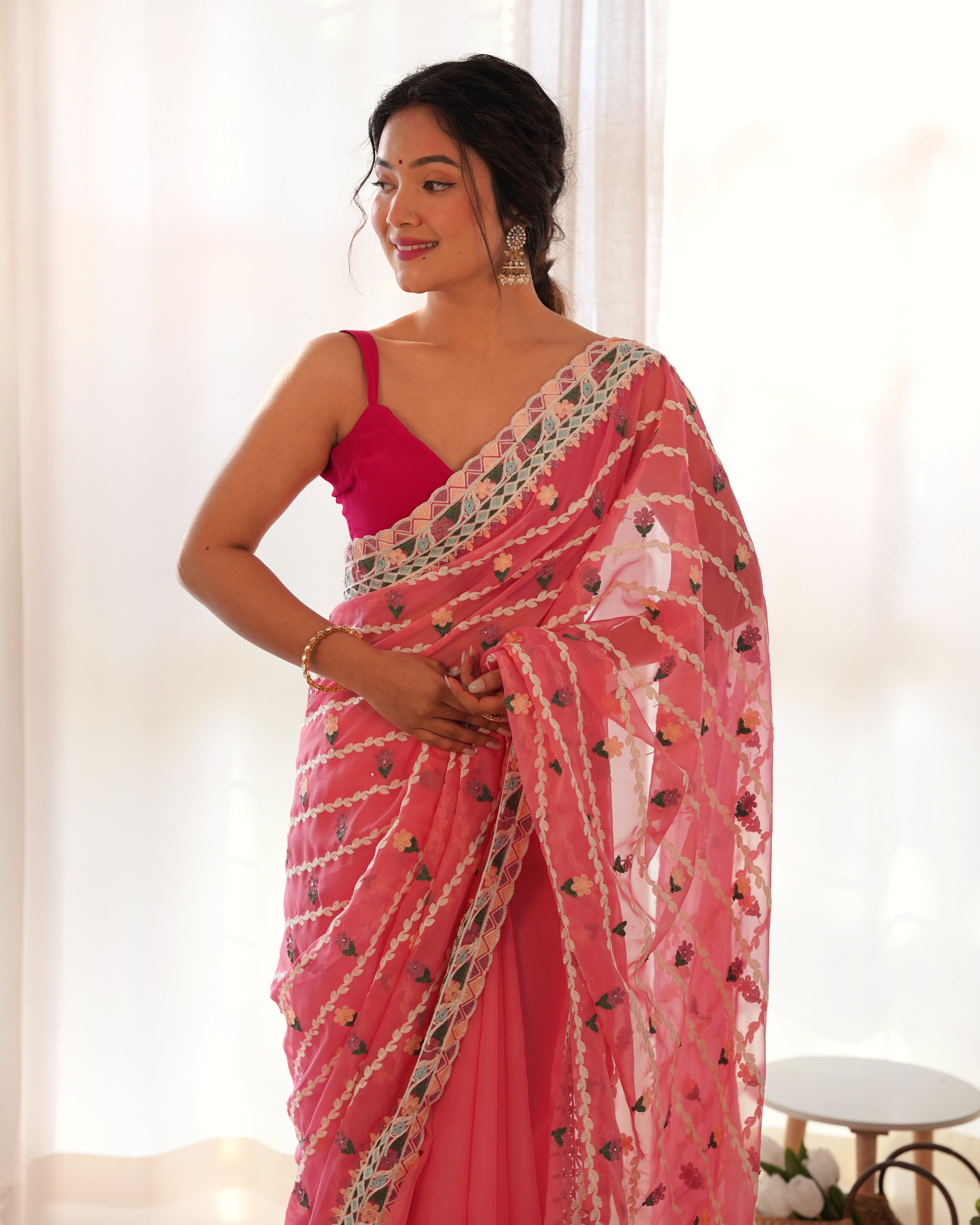 heavy butterfly net saree with designer aari embroidery stone work rich pallu