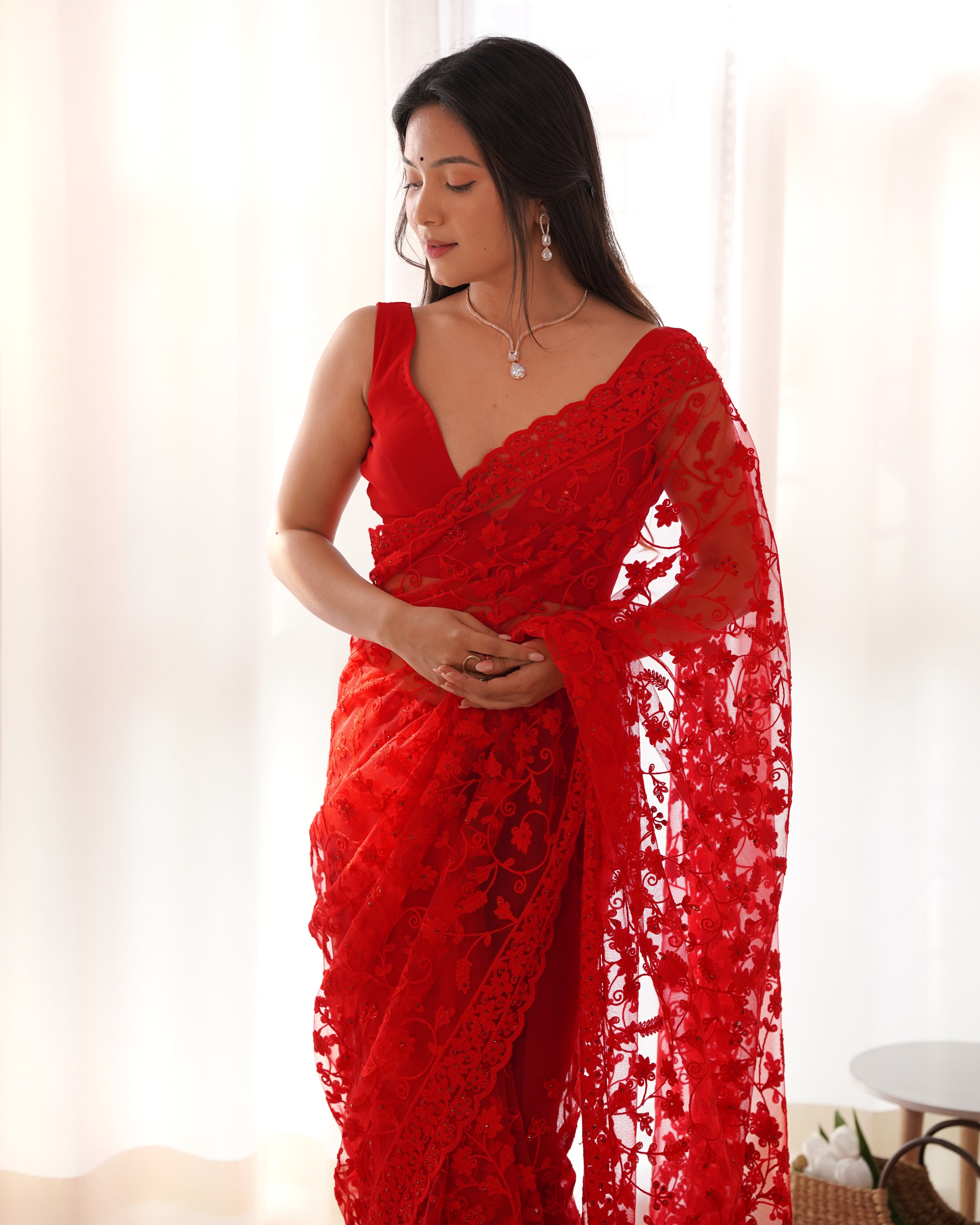 heavy butterfly net saree with tone on tone aari embroidery stone work rich pallu
