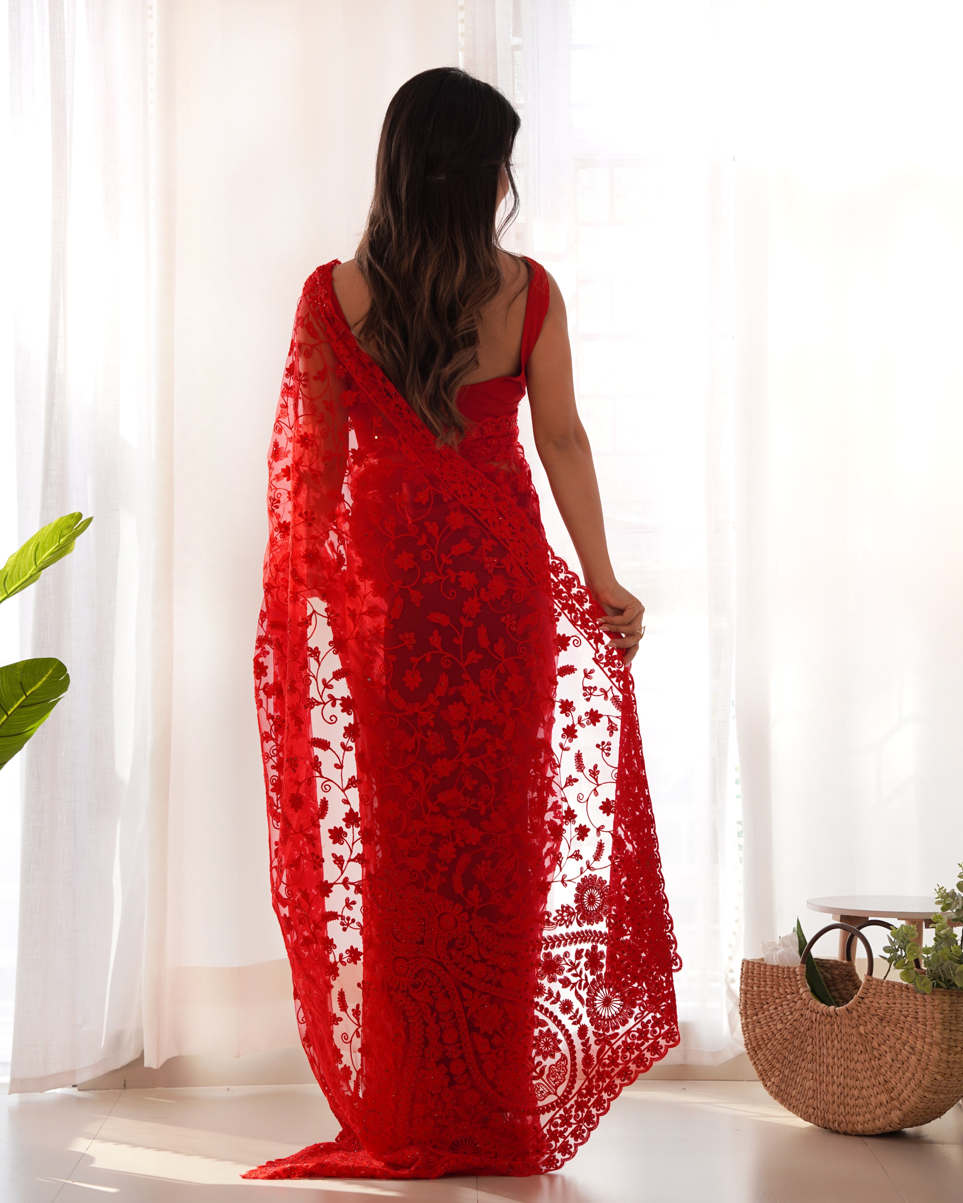 heavy butterfly net saree with tone on tone aari embroidery stone work rich pallu