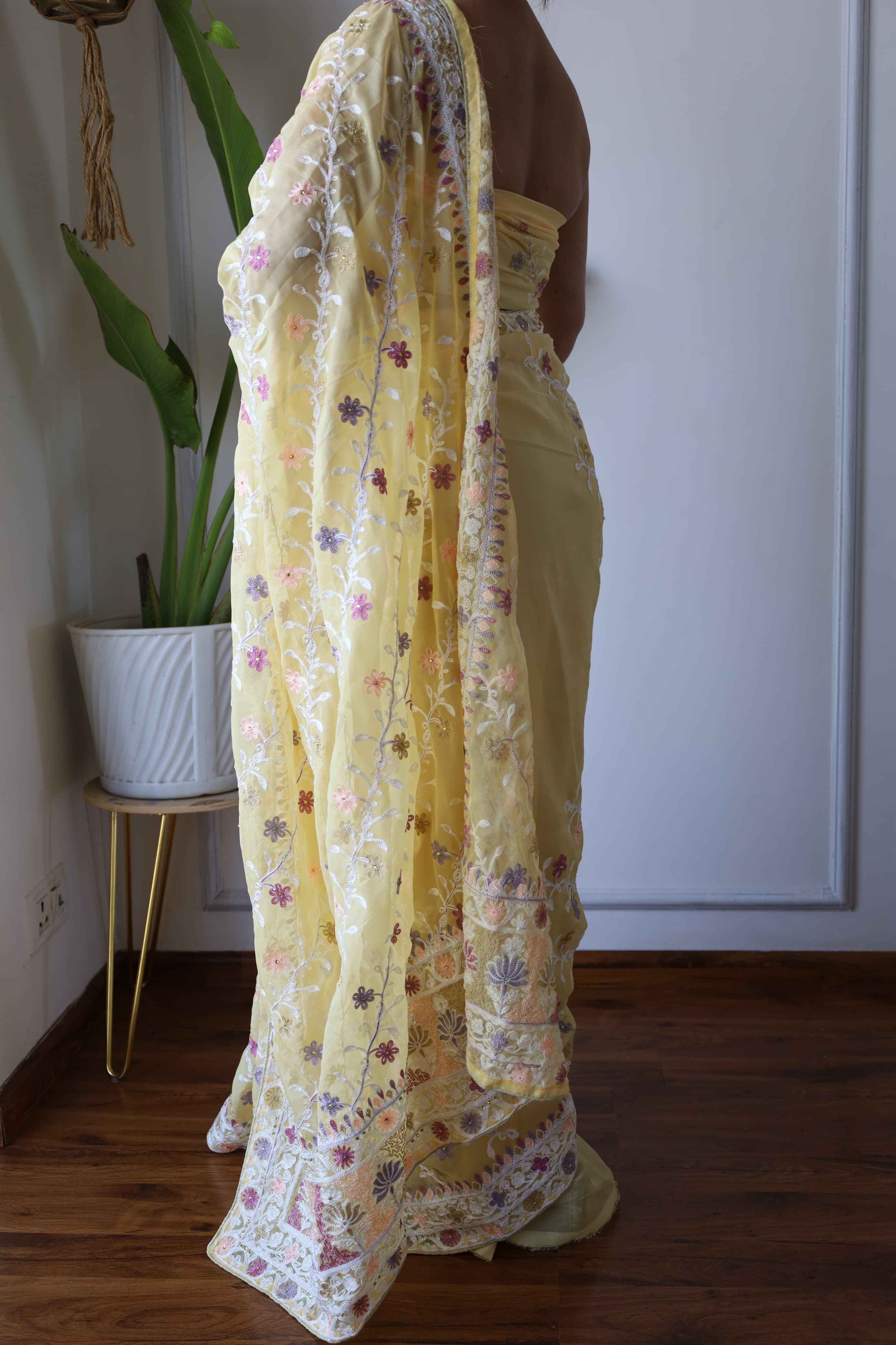 heavy butterfly net saree with multicolor aari embroidery stone work