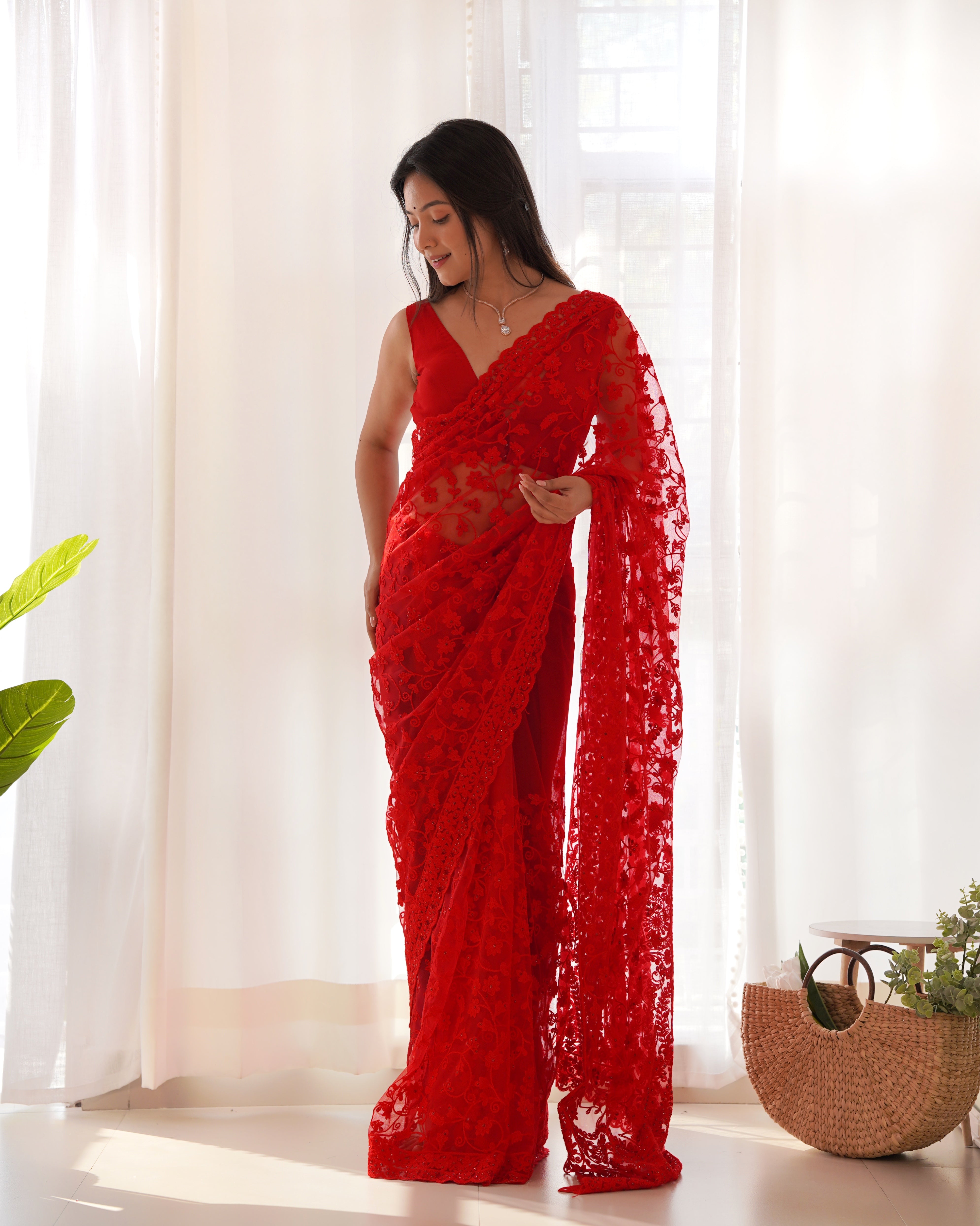 heavy butterfly net saree with tone on tone aari embroidery stone work rich pallu