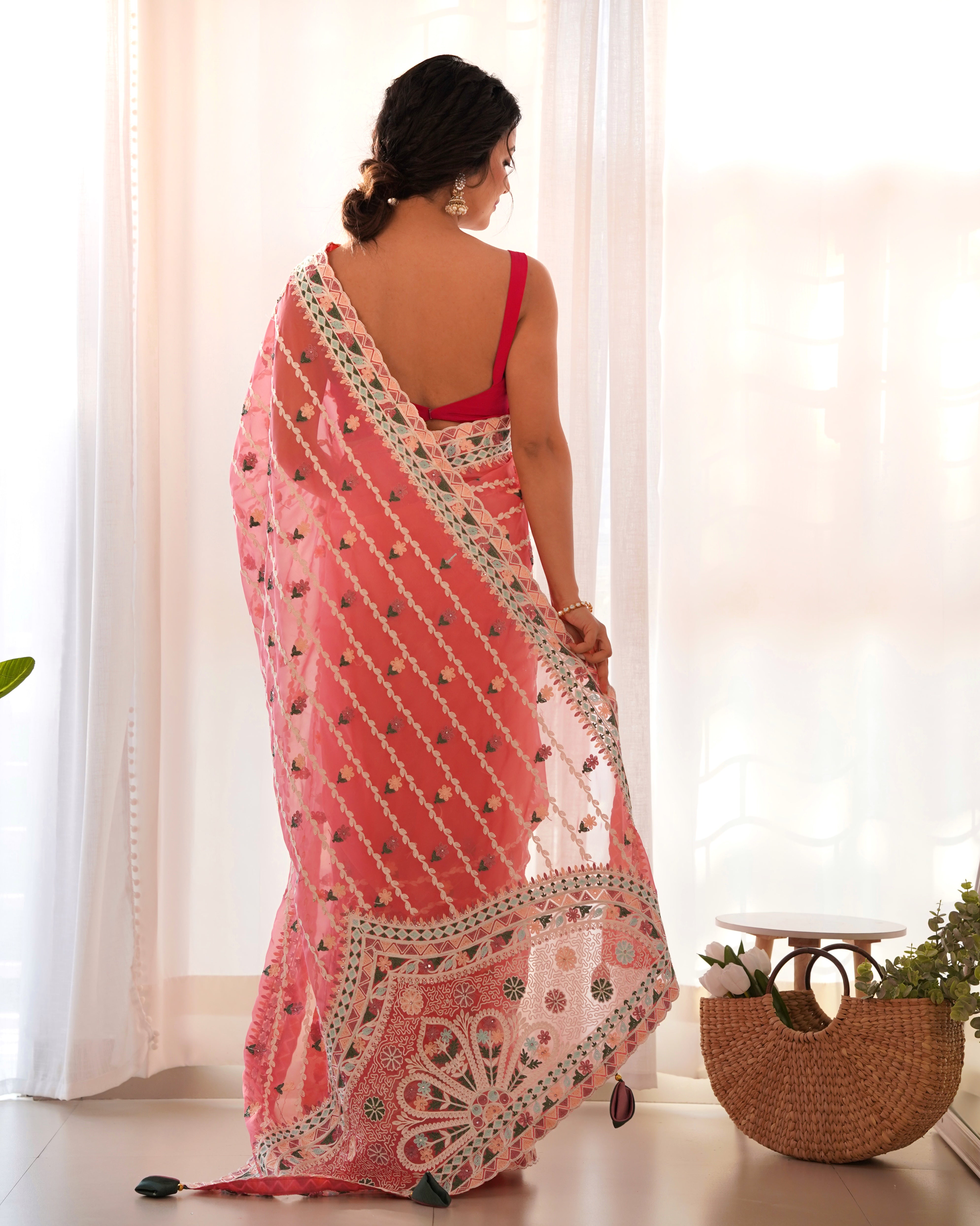 heavy butterfly net saree with designer aari embroidery stone work rich pallu