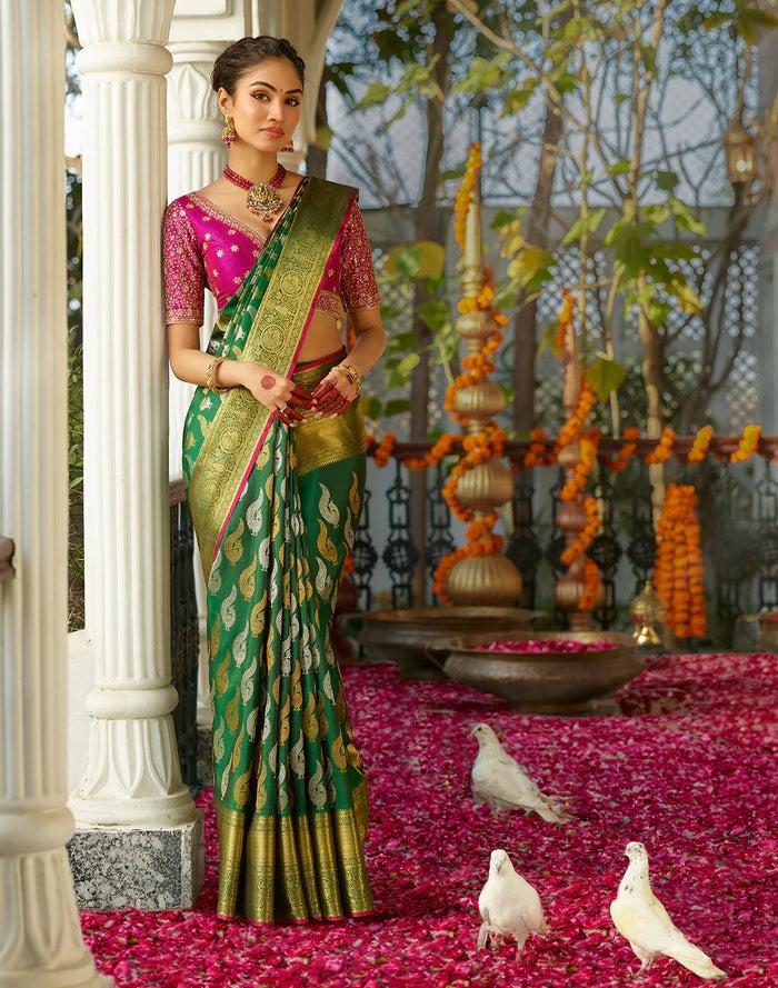 Radiant Harmony Banarasi Soft Silk Saree with Gold & Silver Zari