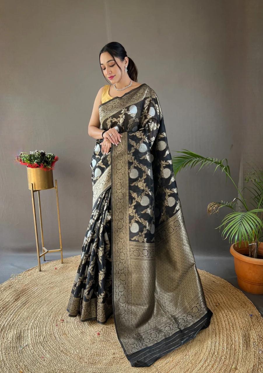 Royal Grandeur Banarasi Soft Silk Saree Gold Zari Brocade