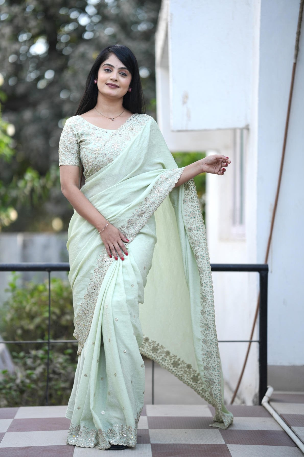 platinum crush saree with jari dori embroidery real mirror work pallu