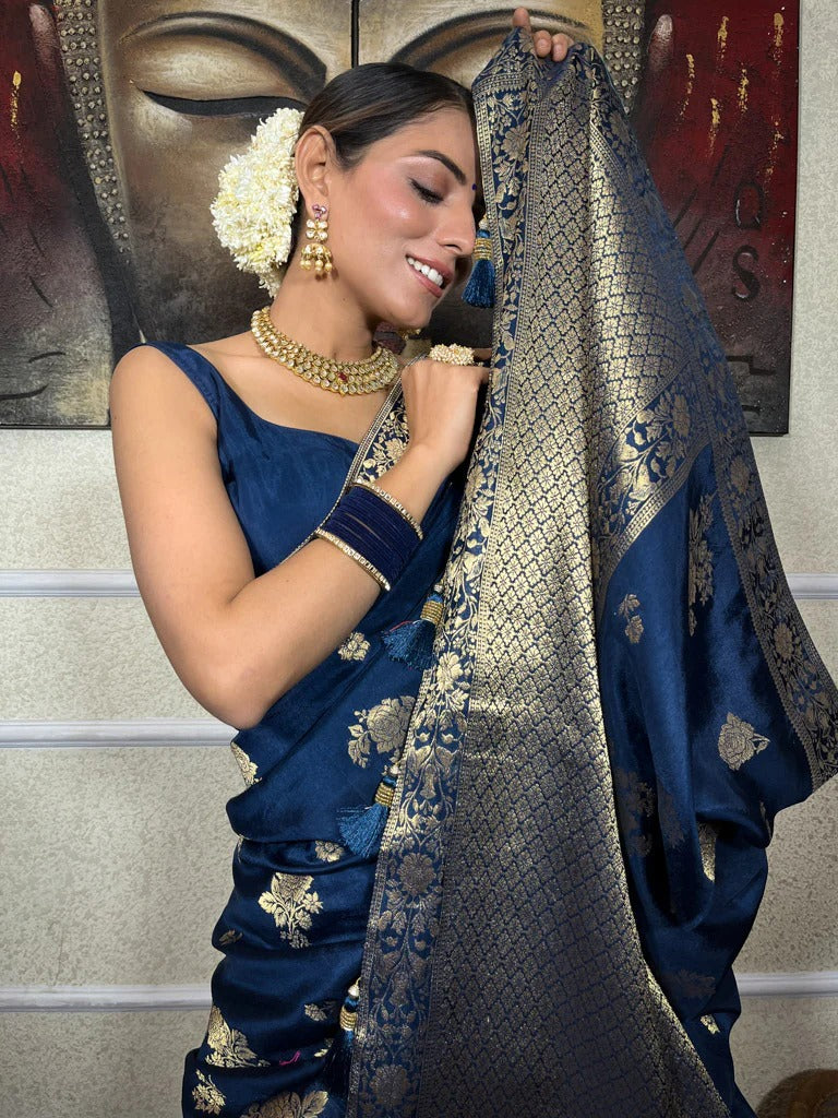 Luxury Weave: Soft Banarasi Silk Saree - Gold Zari Brocade - Shade 5