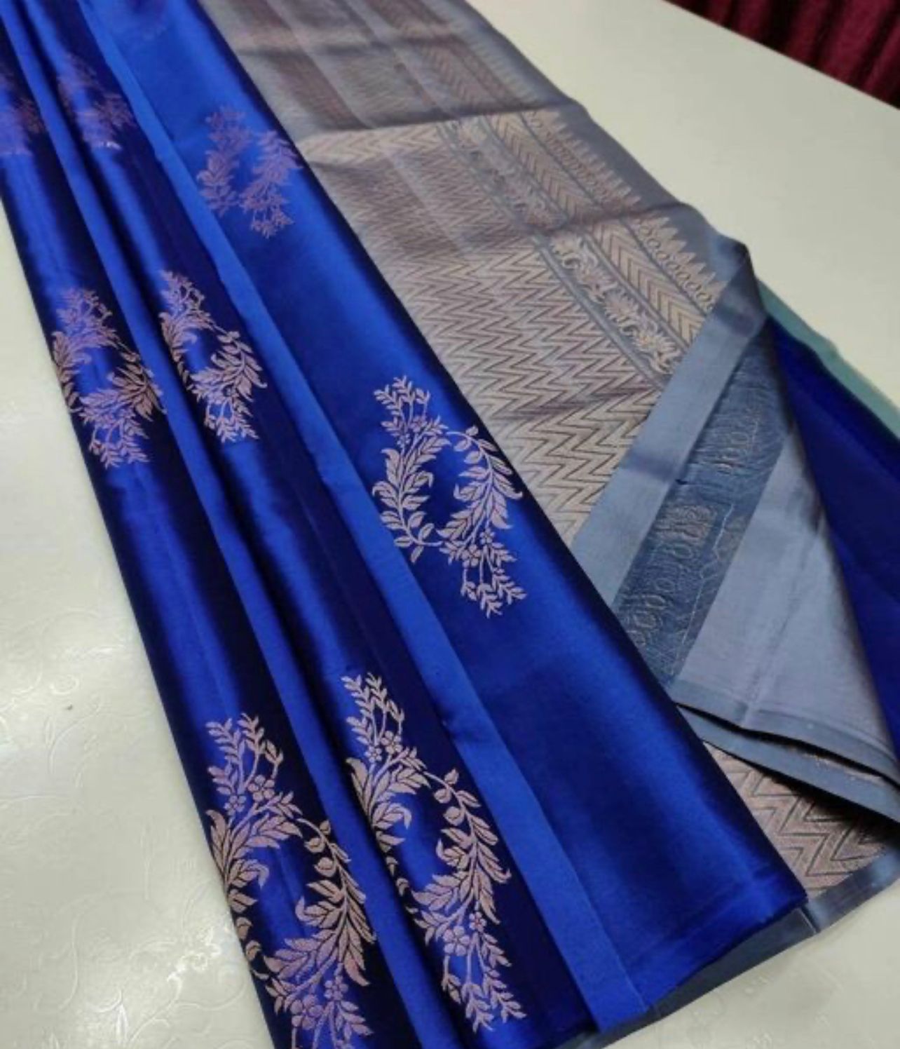Banarasi Silk Butta Saree – Burgundy Beauty with Gold & Silver Zari