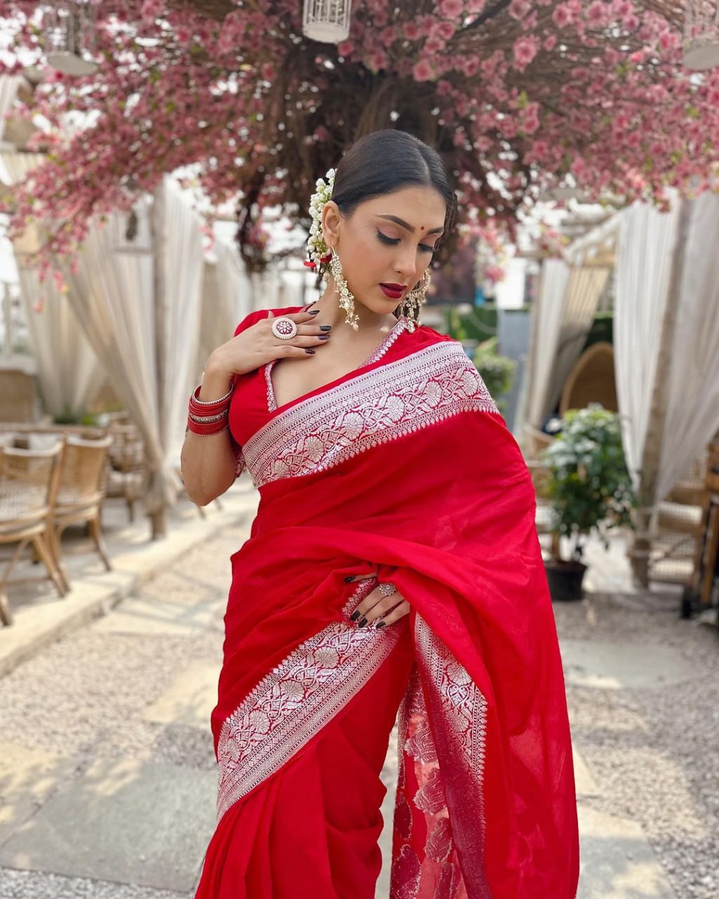 Antique Banarasi Soft Silk Saree with Heavy Brocade & Silver Zari – Colour 1