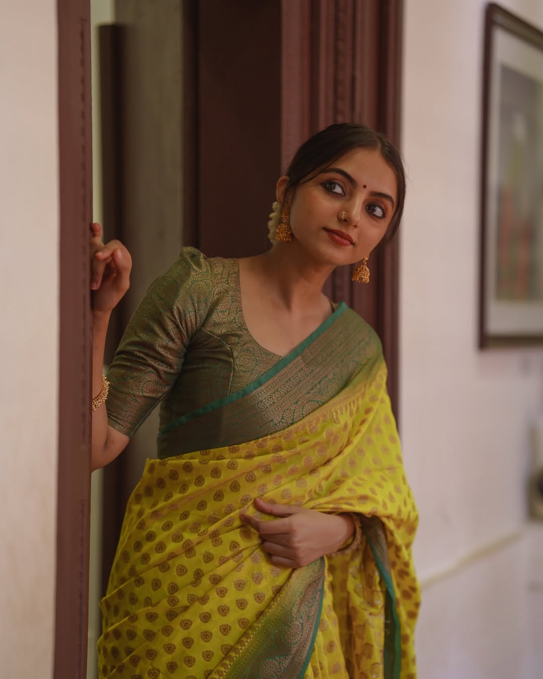 Ethereal Grace Banarasi Soft Silk Saree Copper Zari
