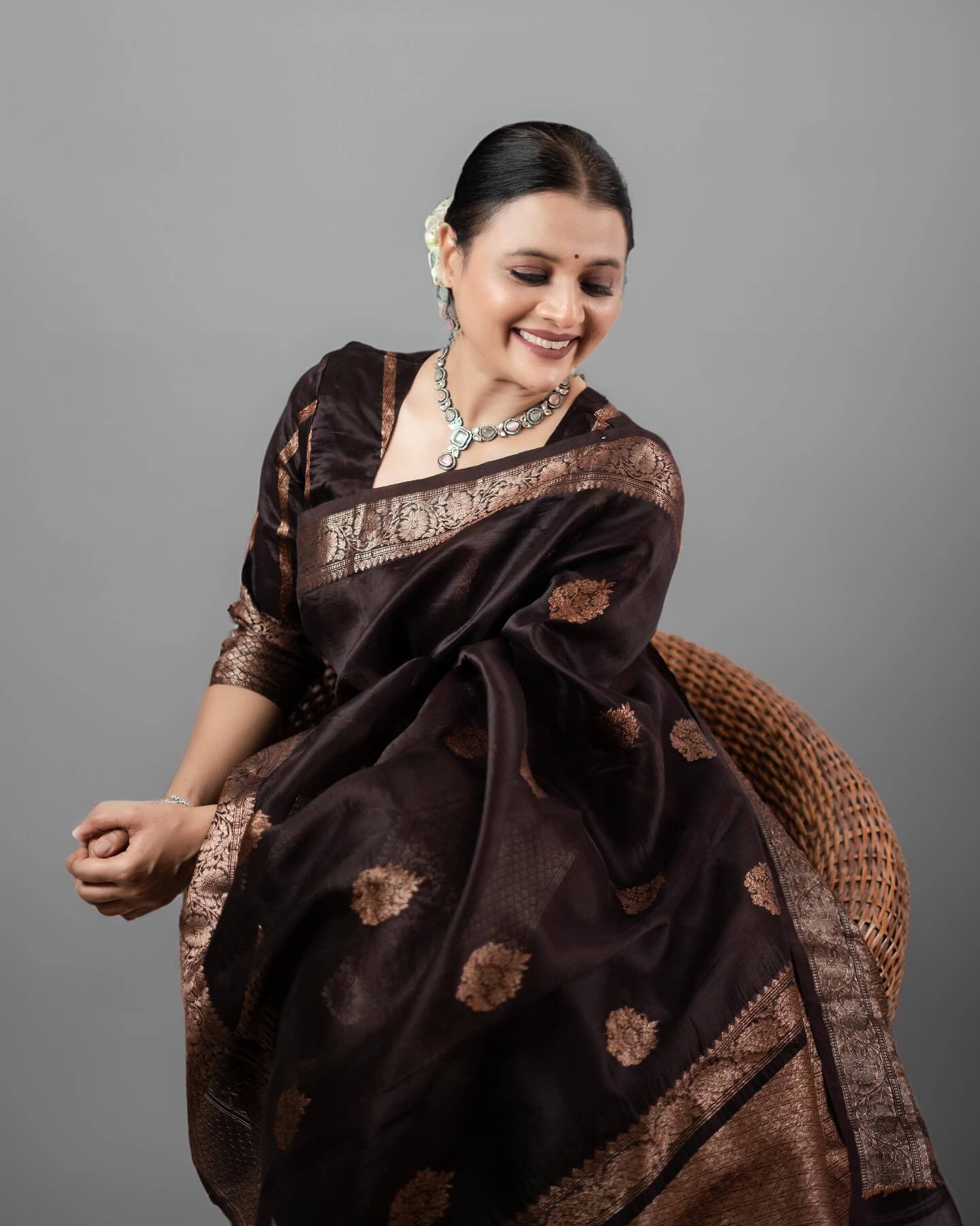 Banarasi Soft Silk Saree with Heavy Brocade & Copper Zari – Colour 1