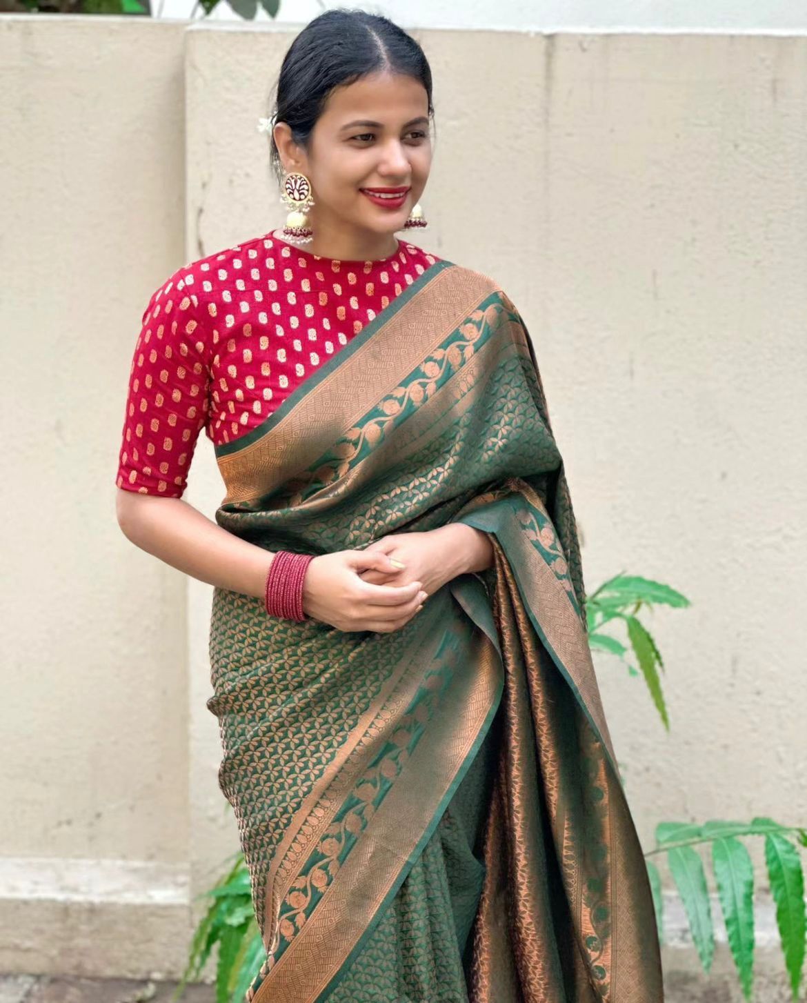 Ethereal Grace Kanjivaram Soft Silk Saree Copper Zari
