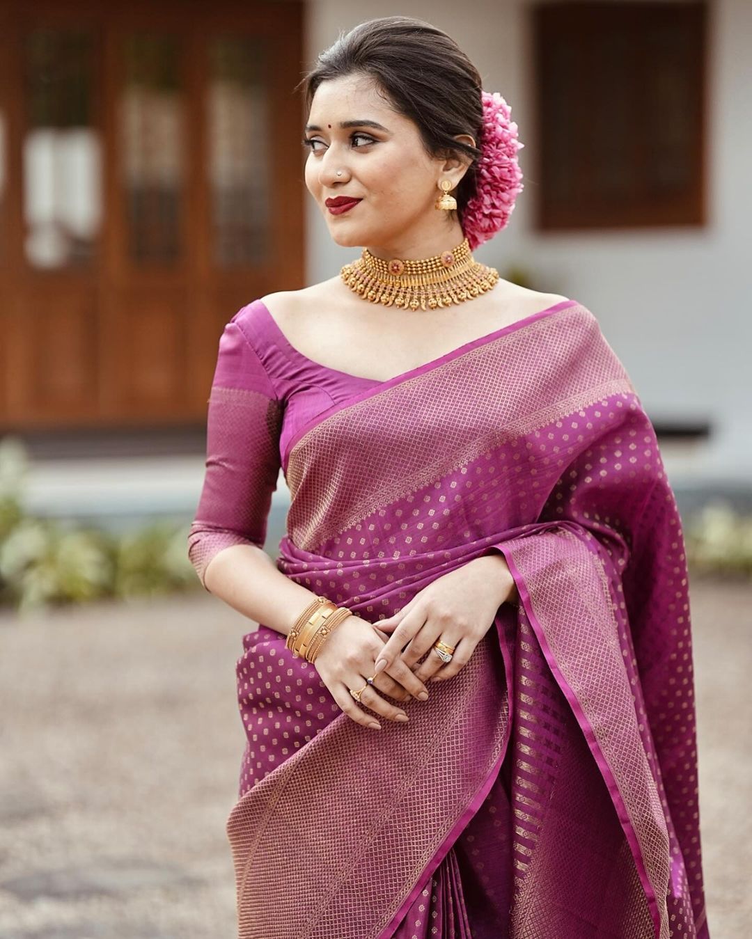 Sky Radiance Banarasi Silk Saree with Copper Zari – Colour 1