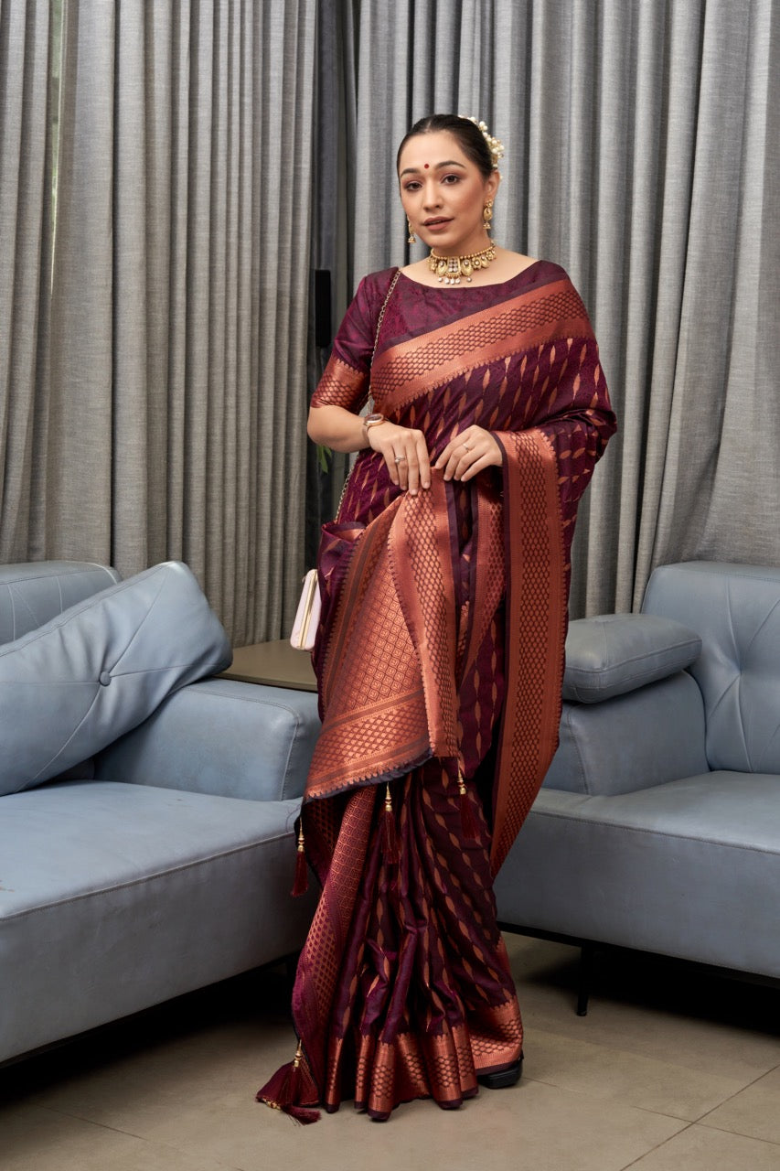 Stunning Banarasi Soft Silk Saree with Copper Zari – Elegant Copper Shade