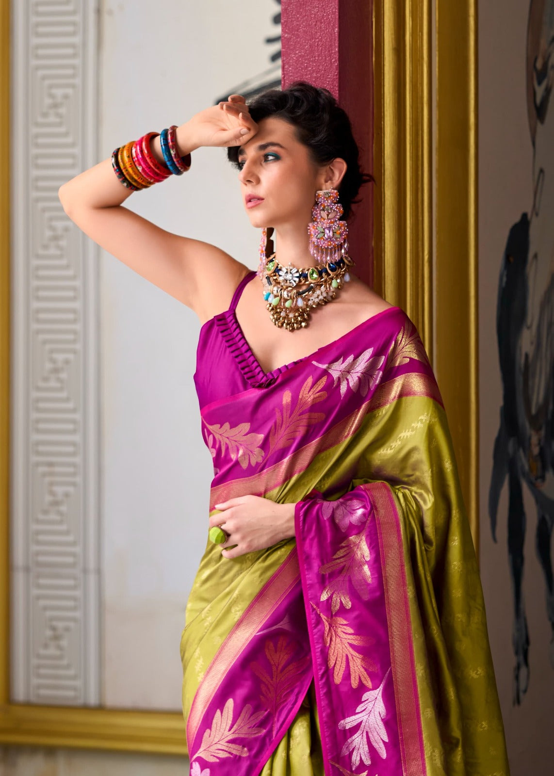 Banarasi Soft Silk Saree with Gold & Copper Zari Weaving – Elegant Minimal Design