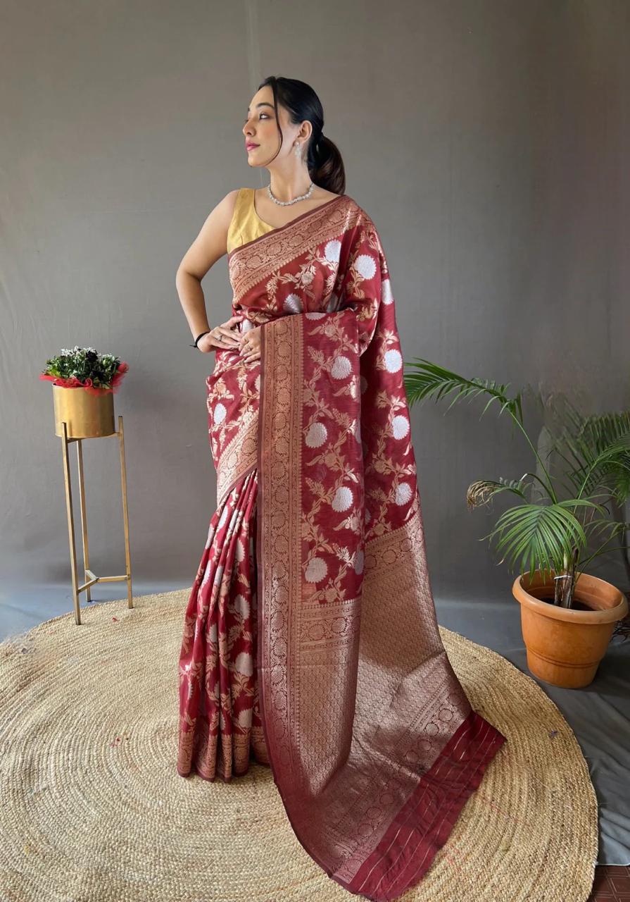 Royal Grandeur Banarasi Soft Silk Saree Gold Zari Brocade