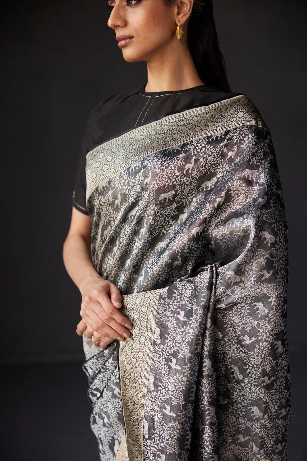 Ethereal Charm Banarasi Soft Silk Saree with Gold Zari