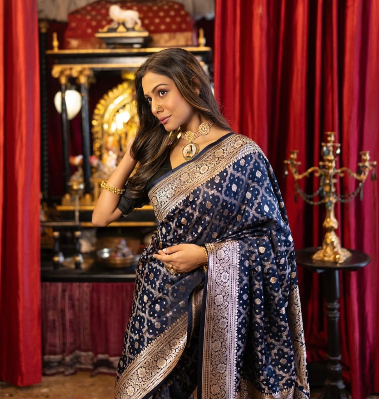 Banarasi Soft Silk Saree Colour 1 with Gold Zari Weaving by DCPL