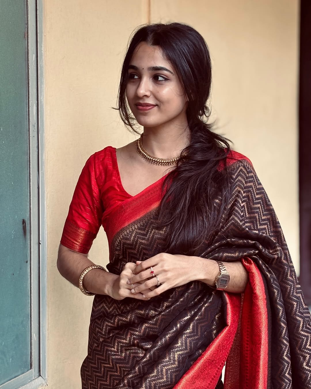 Serene Charm Banarasi Soft Silk Saree with Gold Zari Weaving
