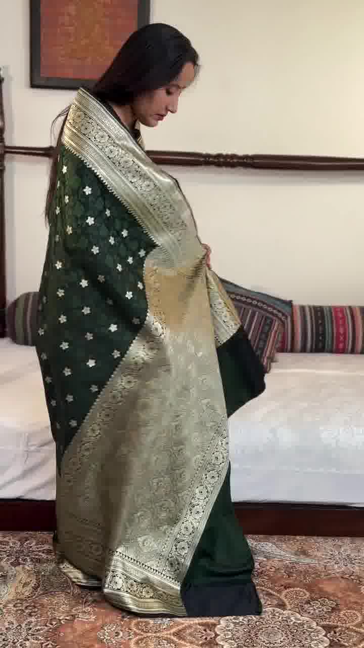 Serene Aura Banarasi Soft Silk Saree with Silver Zari