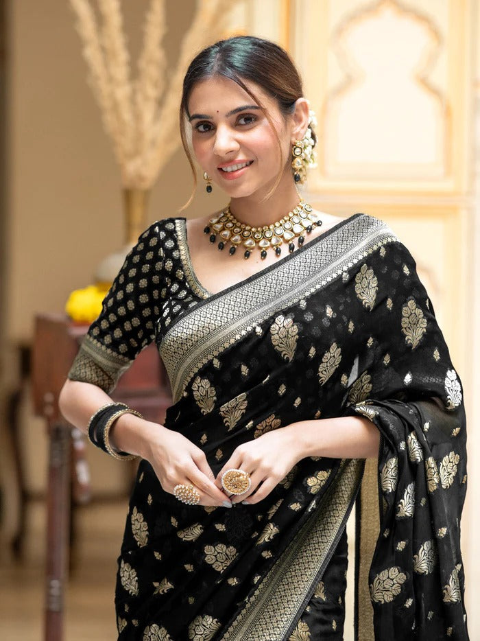 Banarasi Soft Silk Saree – Shade 7, 443GM with Gold Zari