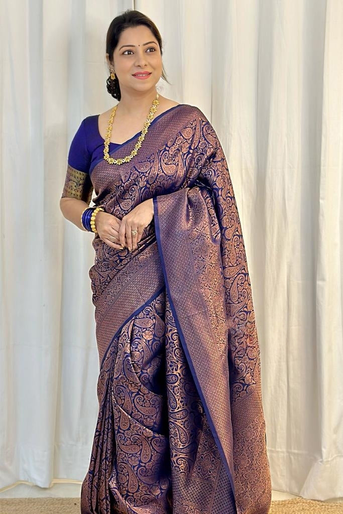 Minimalist Banarasi Soft Silk Saree – Eco-Friendly Lightweight Fabric with Copper Zari Weaving – Shade 5