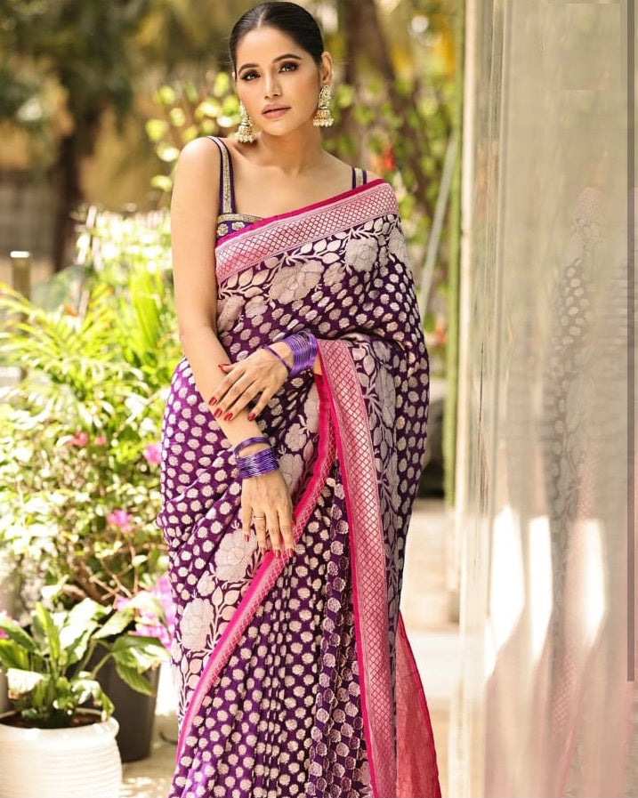Graceful Essence Banarasi Soft Silk Saree with Gold Zari Weaving